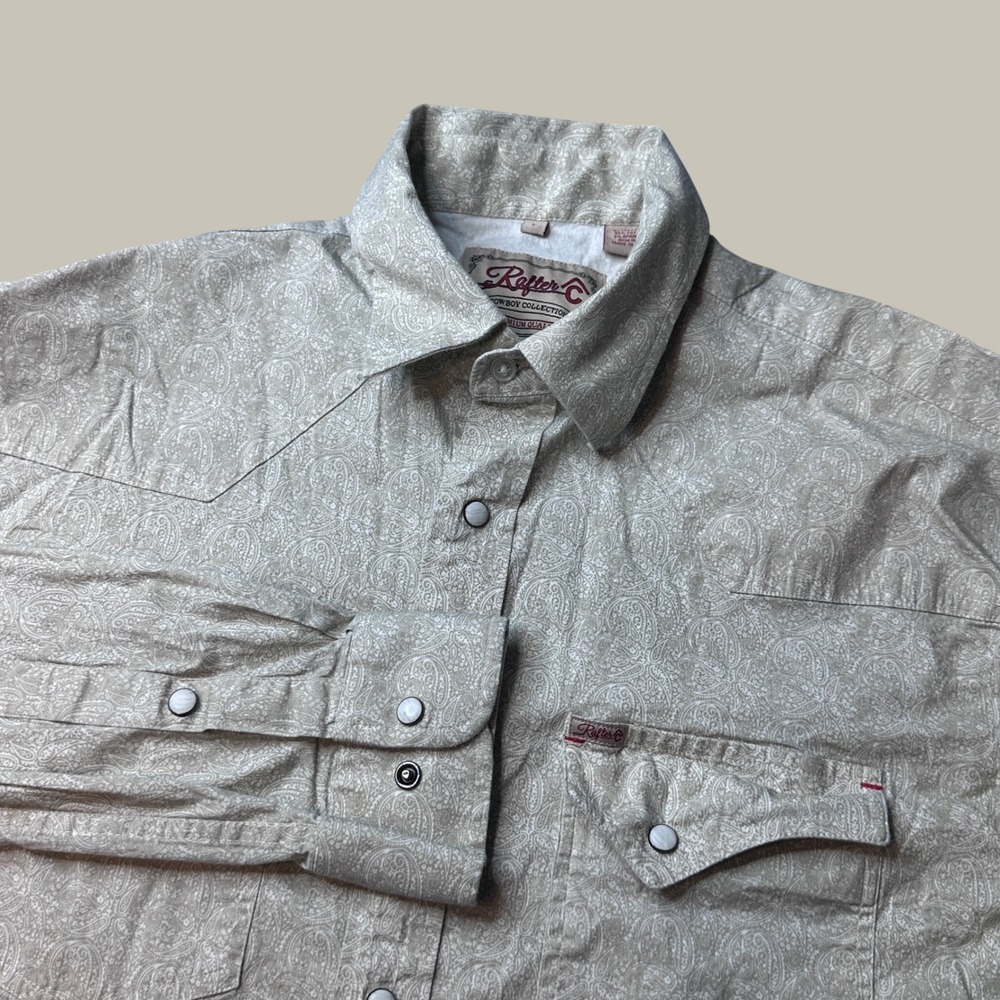 Rafter C Shirt Mens L Pro Flex 45 Performance Tan Paisley Western Pearl Snap